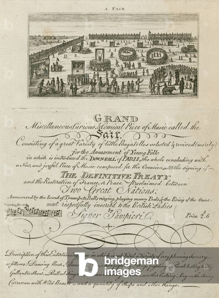 Bartholomew Fair, London: Ankündigung einer Messe für 1806 (Gravur)