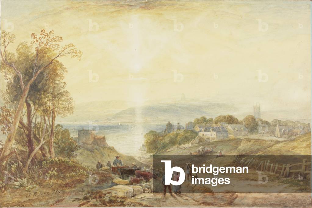 Village on the Bank of a Lake (watercolour on card) by James Baker Pyne