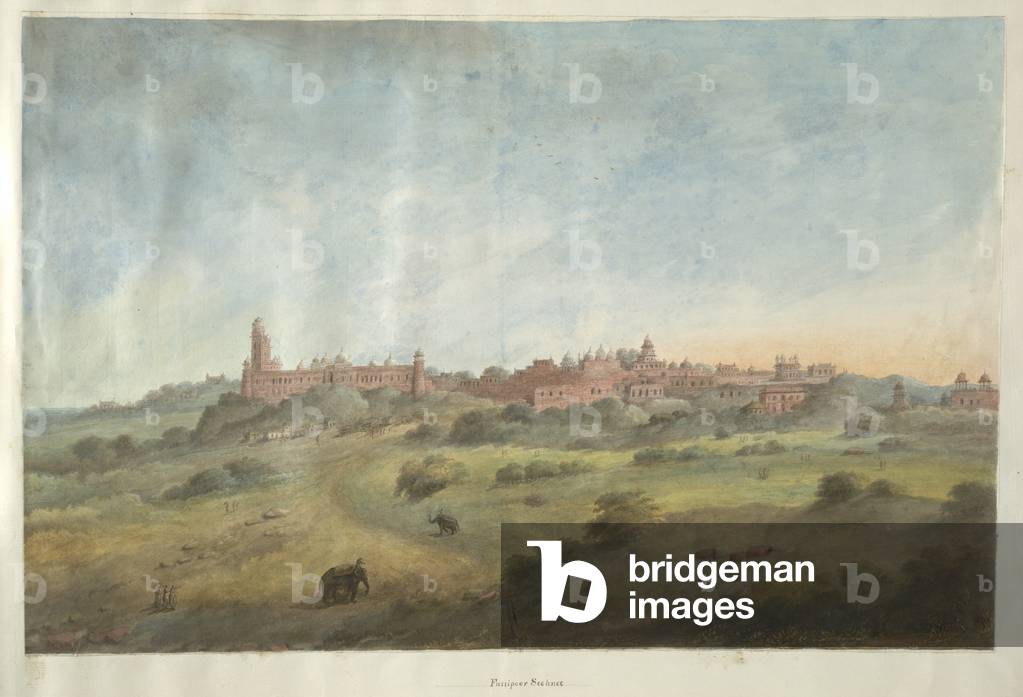 "Panoramablick auf die Moschee und den Palast von Fathpur Sikri"
