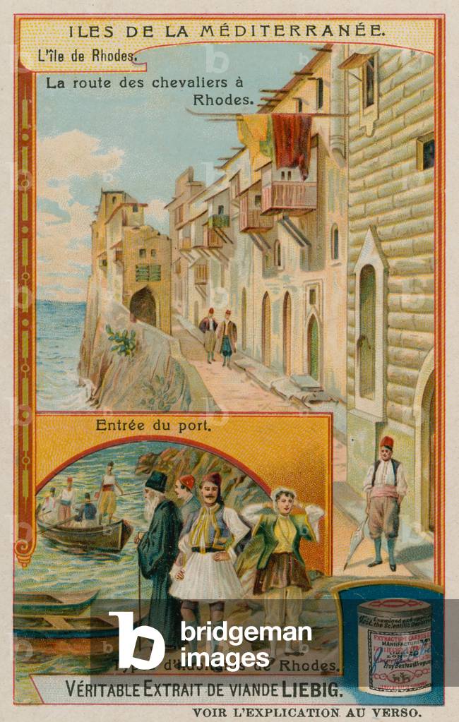 Rodi: l'ingresso al porto e la strada presa dai Cavalieri Ospedalieri (chromolito)