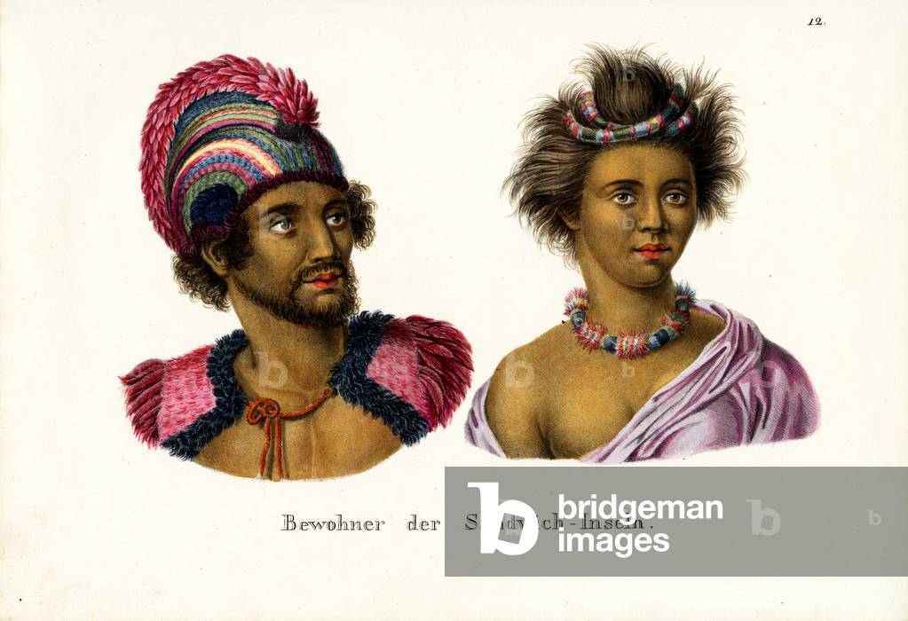 Menschen von Hawaii, 1824 (Farbe litho)
