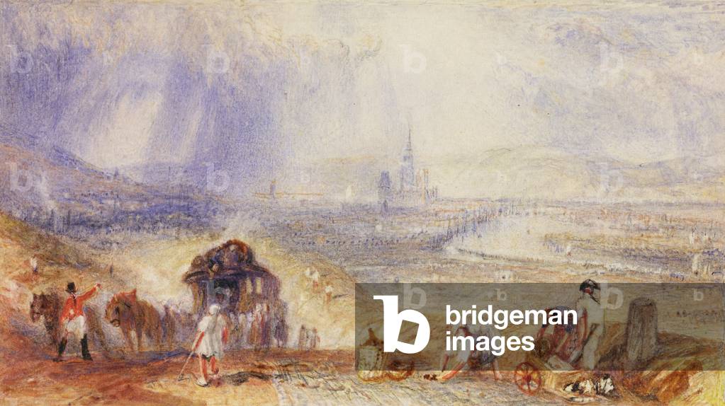 Una vista distante, Rouen, c. 1834 (w/c su carta)