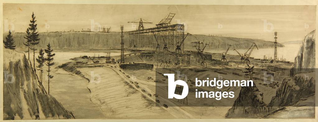 Bratsk est en cours de construction, 1960 (gravure)