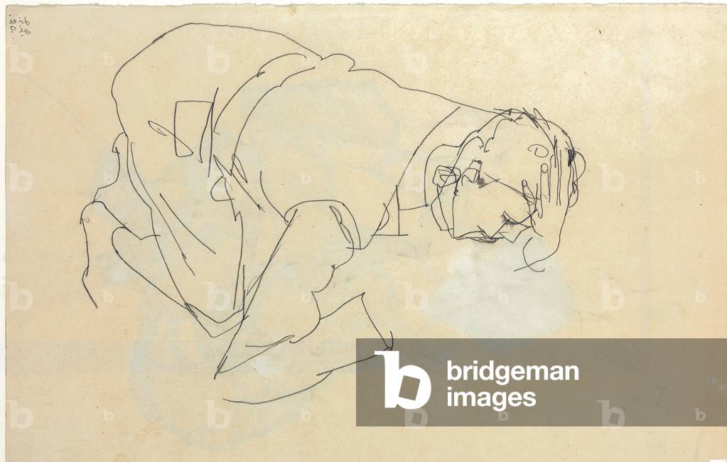 Erich Lederer in profilo, mano a testa, 1912 (matita su carta) (verso 1126868)