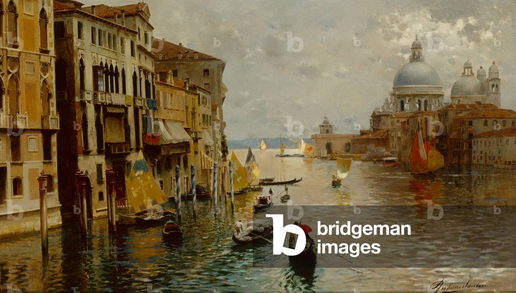 Gondeln am Canal Grande, der Dogana und Santa Maria della Salute jenseits, Venedig (Öl auf Leinwand)