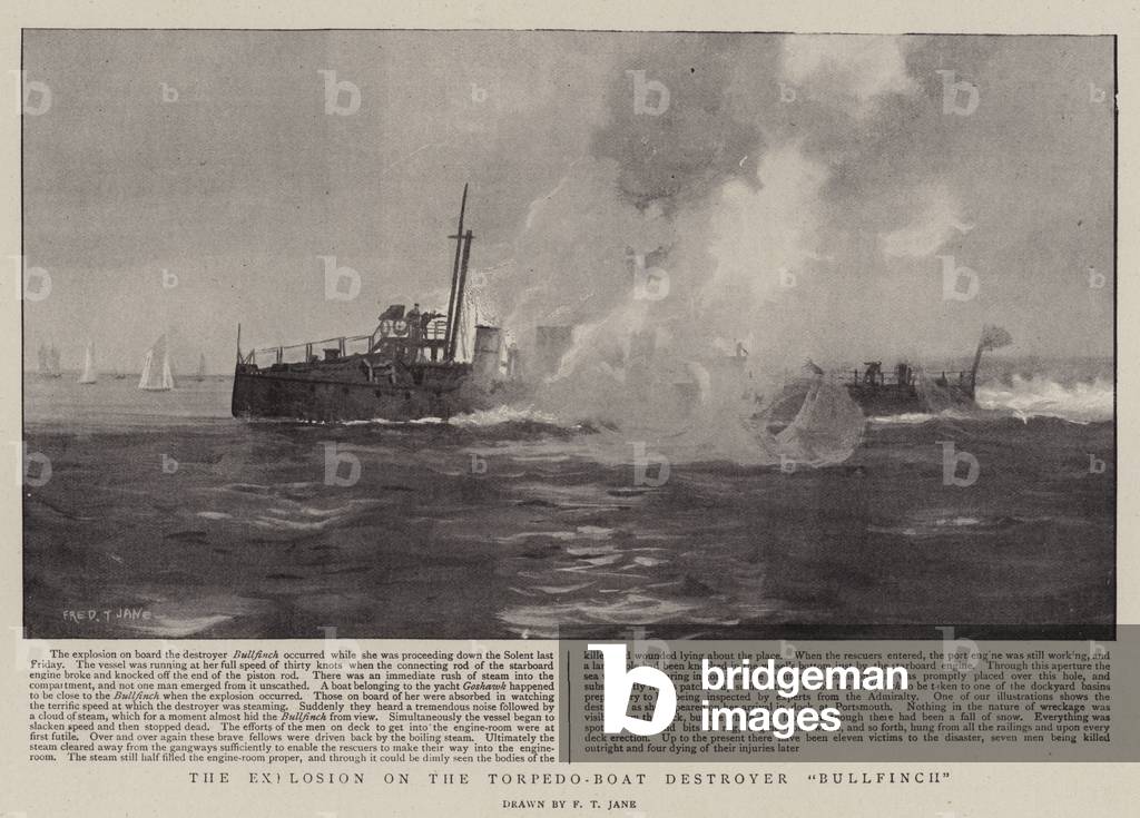 Bild von Druck "Die Explosion auf dem Torpedoboot-Zerstörer „Bullfinch“ (Litho)" von English School