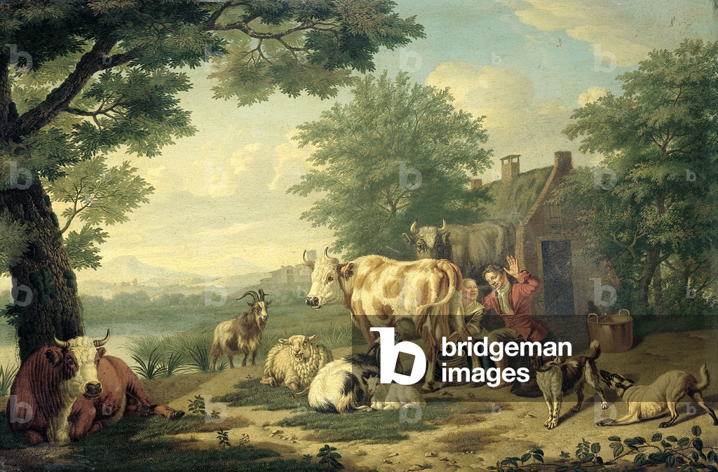 Bild von Gemälde "Melkzeit" 1710 von Jan van Gool