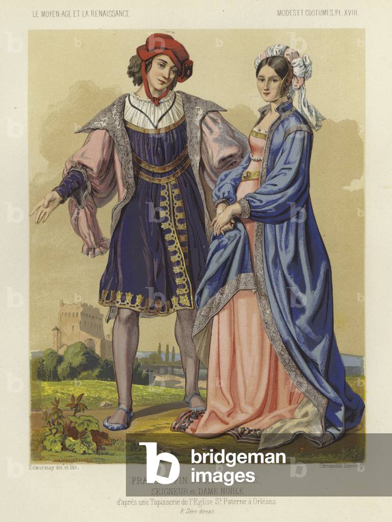 Costumes of French nobility, late 15th Century (chromolitho)