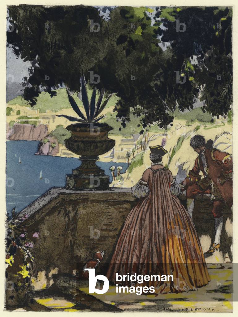 Illustration for memoirs of Casanova (colour litho) by Jules Marie Auguste Leroux