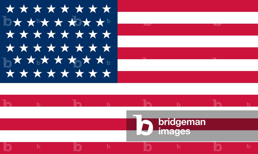 "Historische Flagge der Vereinigten Staaten von Amerika. Die 46-Sterne-amerikanische Flagge wurde offiziell am
