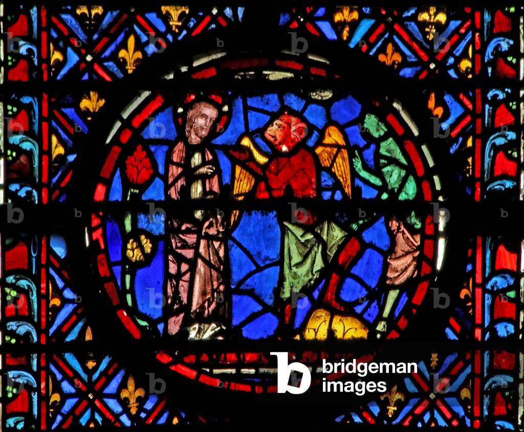 Window w12  Satan asks God permission to test Job Job II 8-10 (stained glass) 1246-48 by French Artist