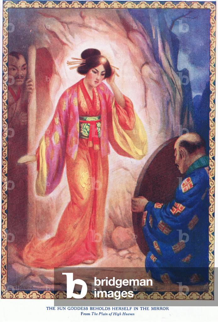 Die Sonnengöttin befasst sich im Spiegel (aus der Ebene des Hohen Himmels) (litho)