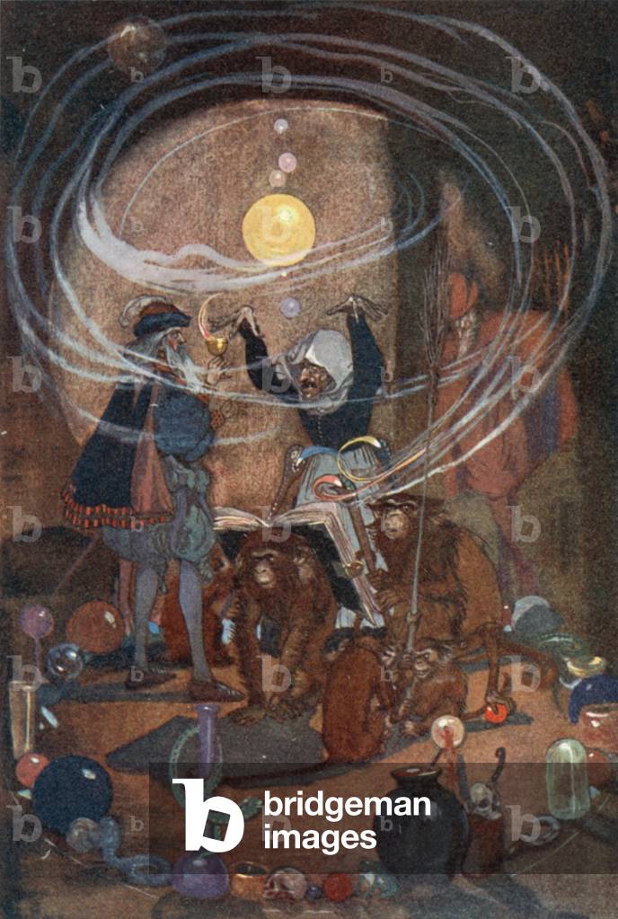 Faust boit la Potion magique (litho de couleur)