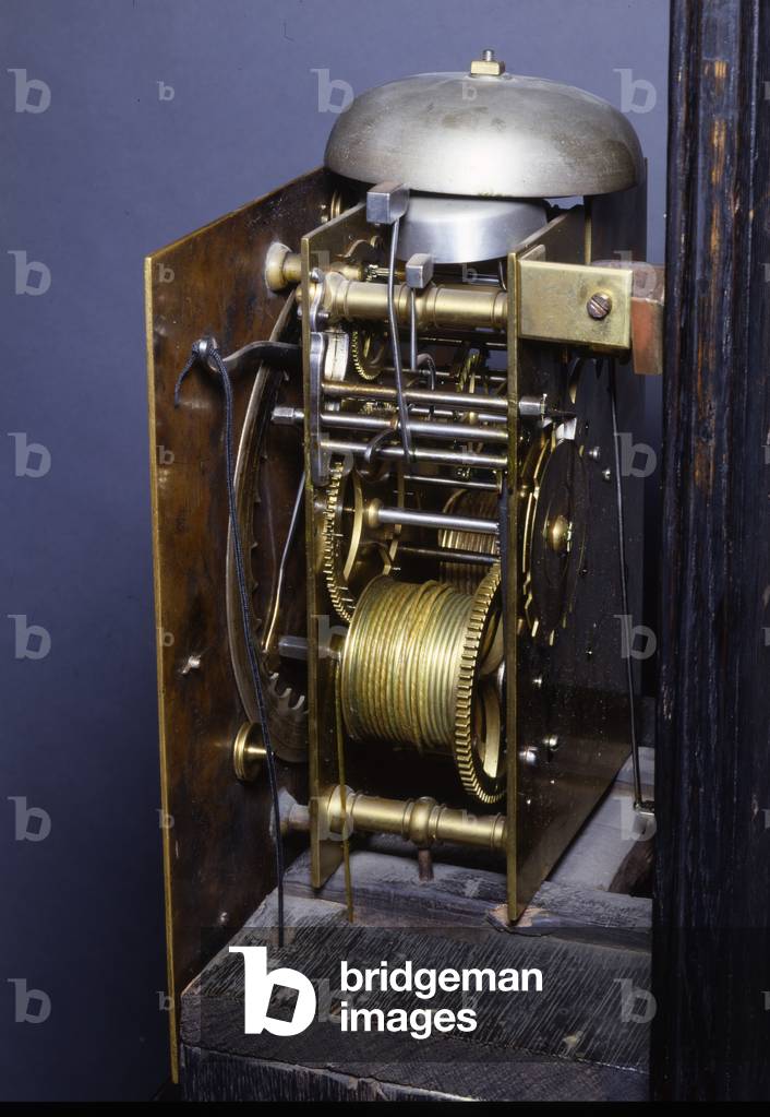 Detail of a Charles II Roman striking month-going longcase clock 1675 by Thomas Tompion