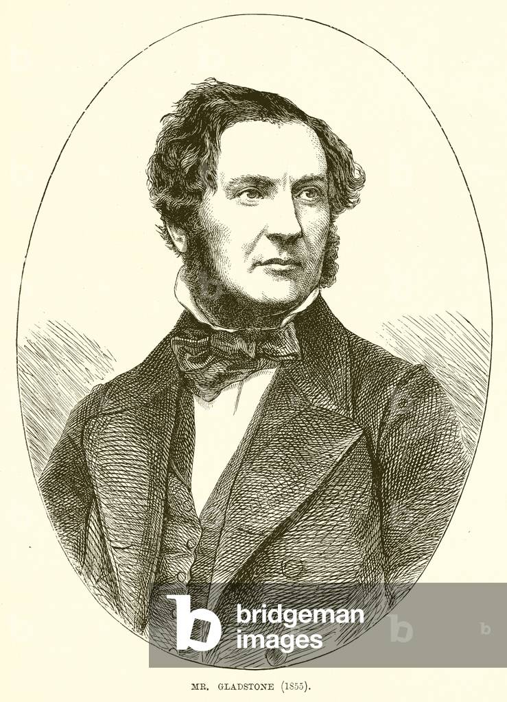 "Sig. Gladstone (1855) (incisione)" di English School, b/w