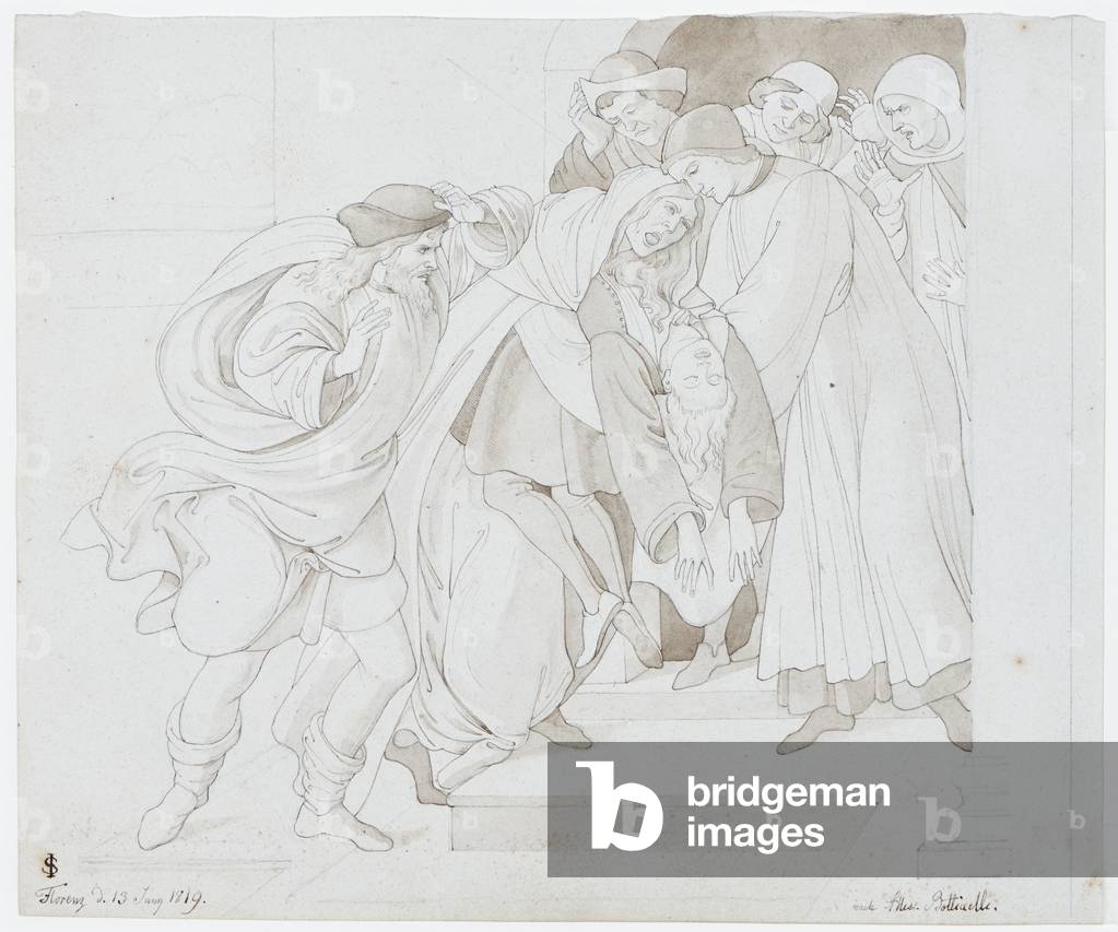 Scene from the life of St Zenobius, after Botticelli, 1819 (pen and brown ink, grey-brown wash over graphite)