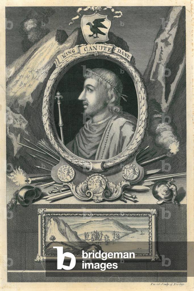 "King Canute (Gravur)", 18. Jahrhundert von George Vertue