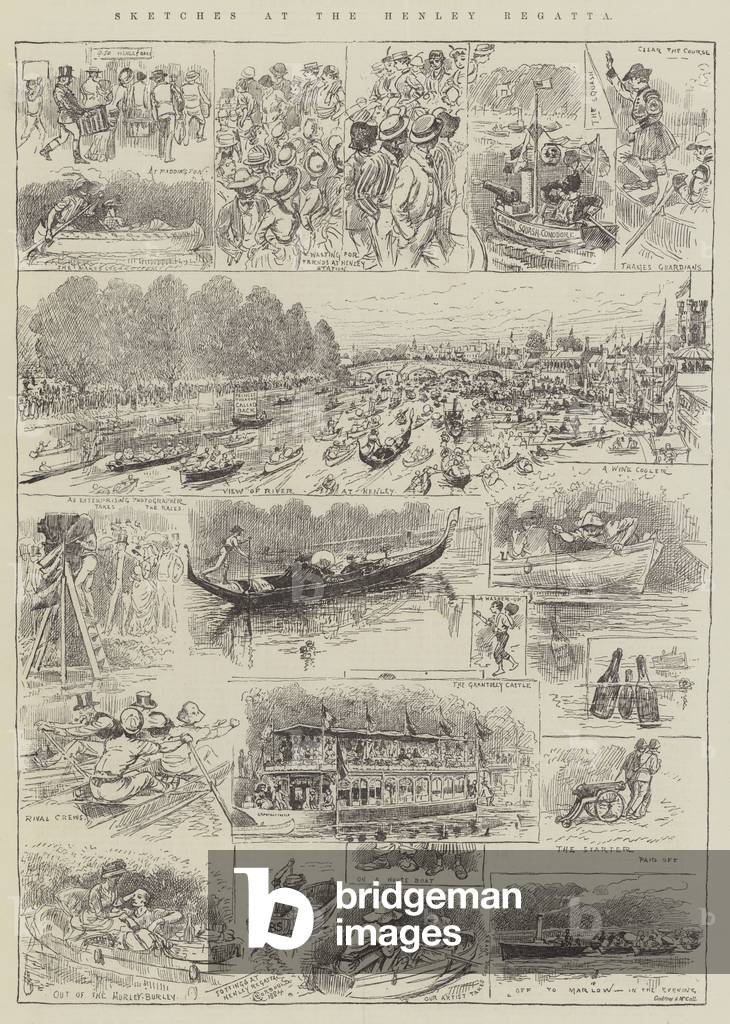 Sketches at the Henley Regatta (engraving) by Alfred Courbould, b/w