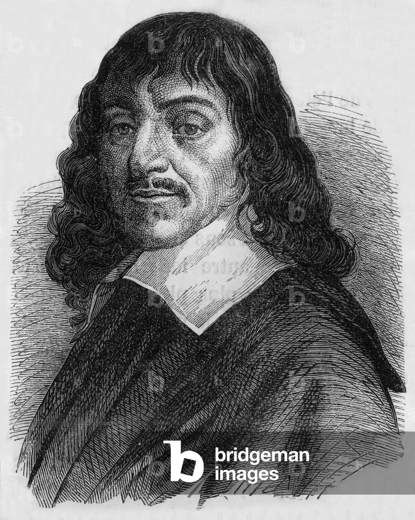 Image of Engraving depicting Rene Descartes printed in 19th century (engraving) 1878 by Frans Hals, b/w