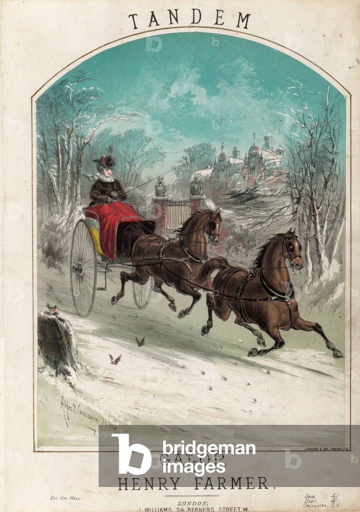 Tandem Galop (colour litho) by Alfred Concanen