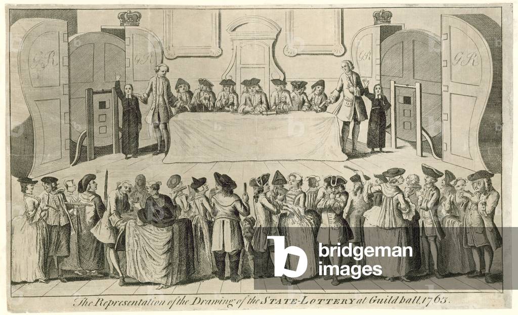 Zeichnung der Staatslotterie in Guildhall im Jahre 1763 (Gravur)