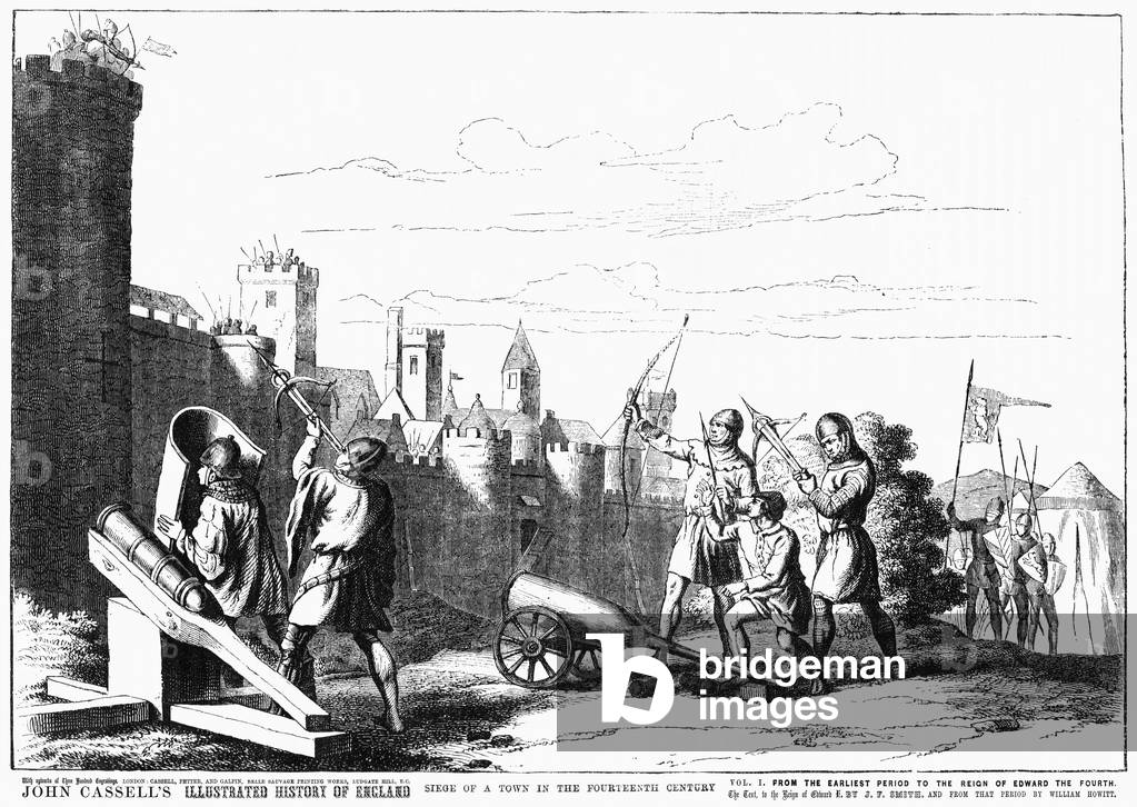 Assedio di una città nel XIV secolo, Illustrazione dalla storia illustrata di John Cassell in Inghilterra, Vol