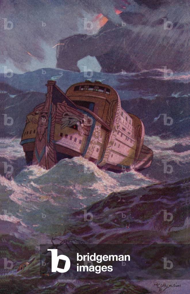 "Die Babylonische Deluge (Farbe litho)" von Ernest Wallcousins