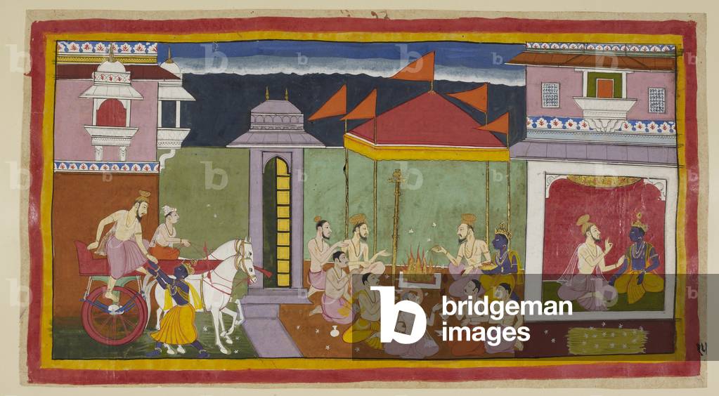 Immagine di Miniatura "Arriva Vasiṣṭha; Rāma digiuna come da istruzioni" 1652 di Indian School