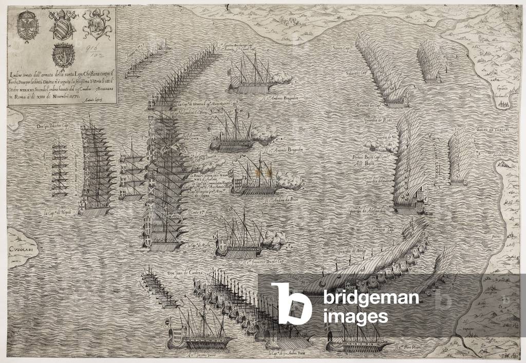 Rappresentanza dell'impegno nel Golfo di Lepanto, 7 ottobre 1571, tra le flotte combinate spagnole e italiane 