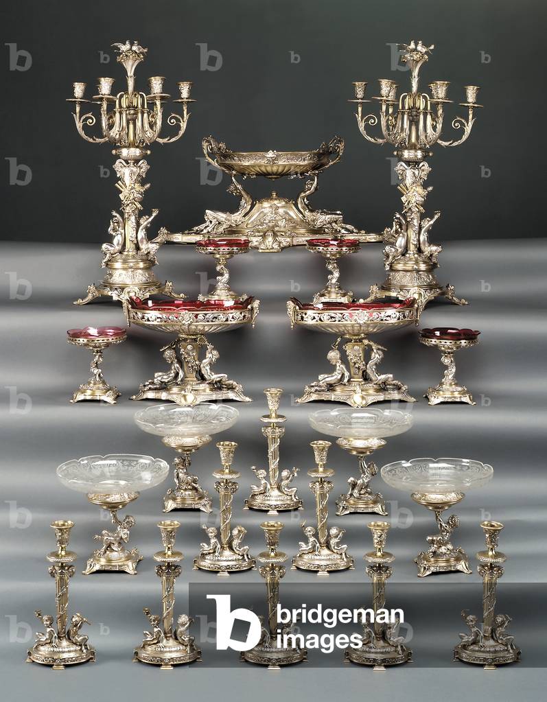 Tavolo garniture, Elkington & Co., London, 1879 (silver & silver-gilt)