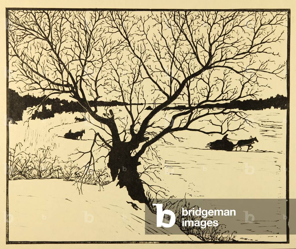 Image de Gravure représentant Chevaux au bord du lac en hiver 1959 par Viktor Mekhantiev