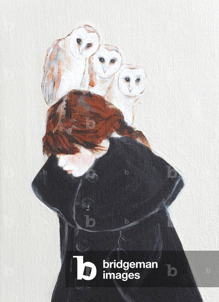 Bild von Gemälde "Rotschopf mit Eulen" 2016 von Susan Adams