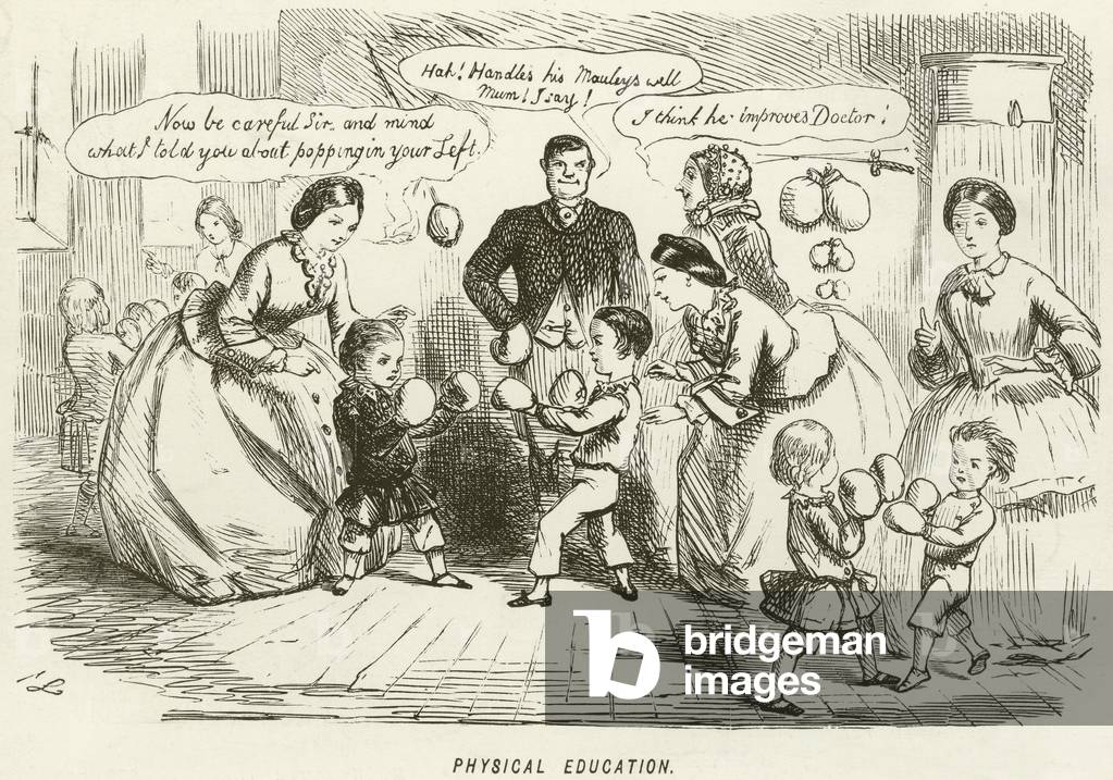 Physical Education (engraving) by John Leech, b/w