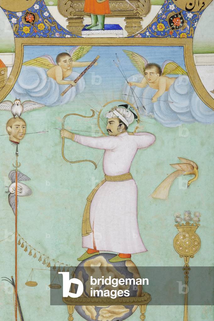 Détail du portrait allégorique de Jahangir (opaque sans c & or sur papier) par Ghulam Ali Khan