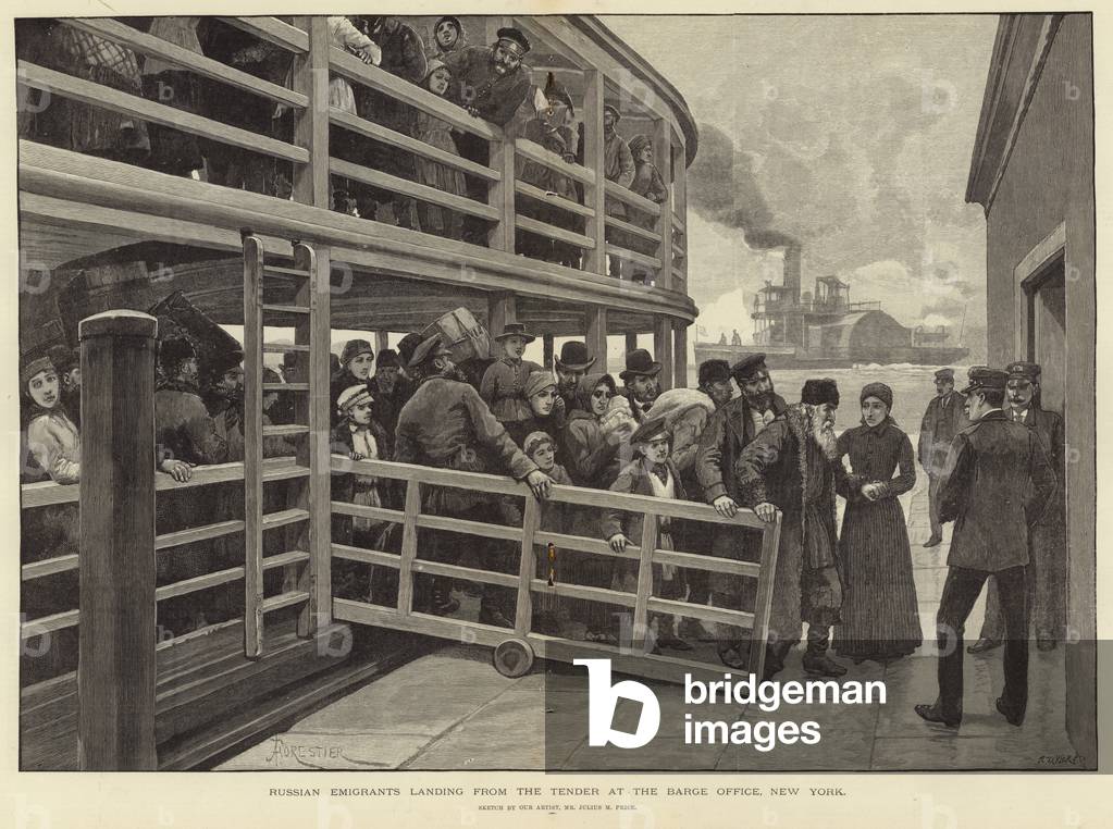 Image of Engraving depicting Russian emigrants landing from the tender at the barge office 1801 by Julius Mand