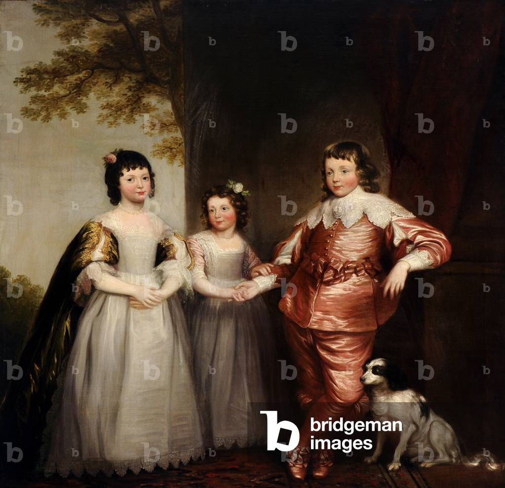 Bild von Gemälde "Die weißen Woolaston-Kinder (inspiriert von Van Dyck)" von George Romney, b/w
