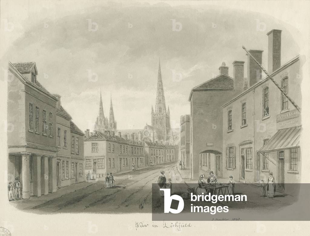 Lichfield - Veduta di strada: disegno seppia, 1843 (disegno)