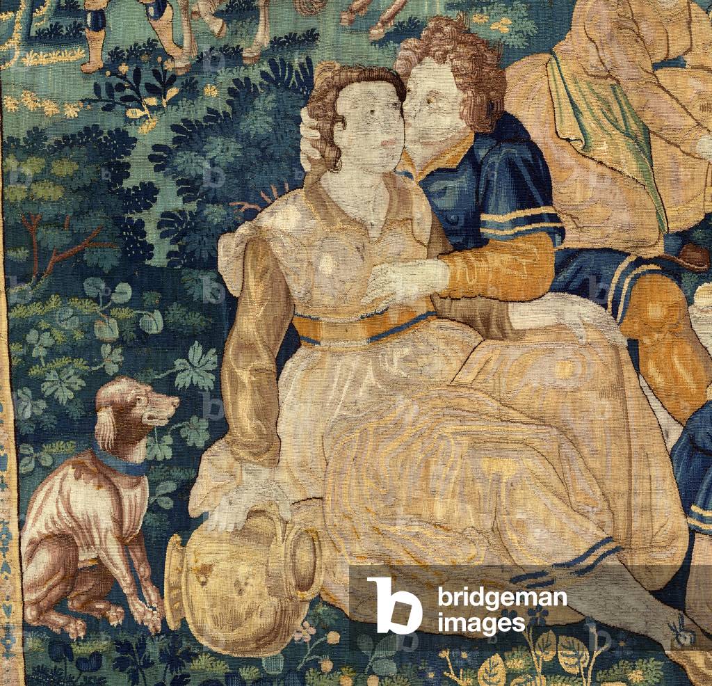 Flämischer Wandteppich. Das Landessen (Het landelijk maal). Atelier von Oudenaarde. 331x465cm. Inv (83073) -8/