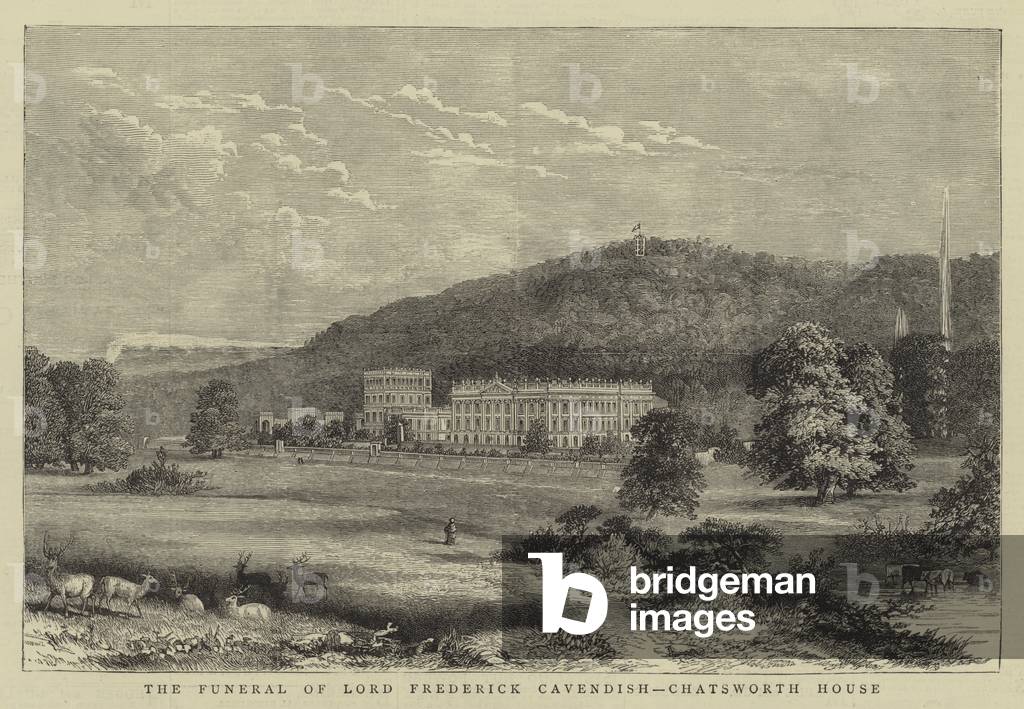 il funerale di Lord Frederick Cavendish, Chatsworth Casa (incisione)