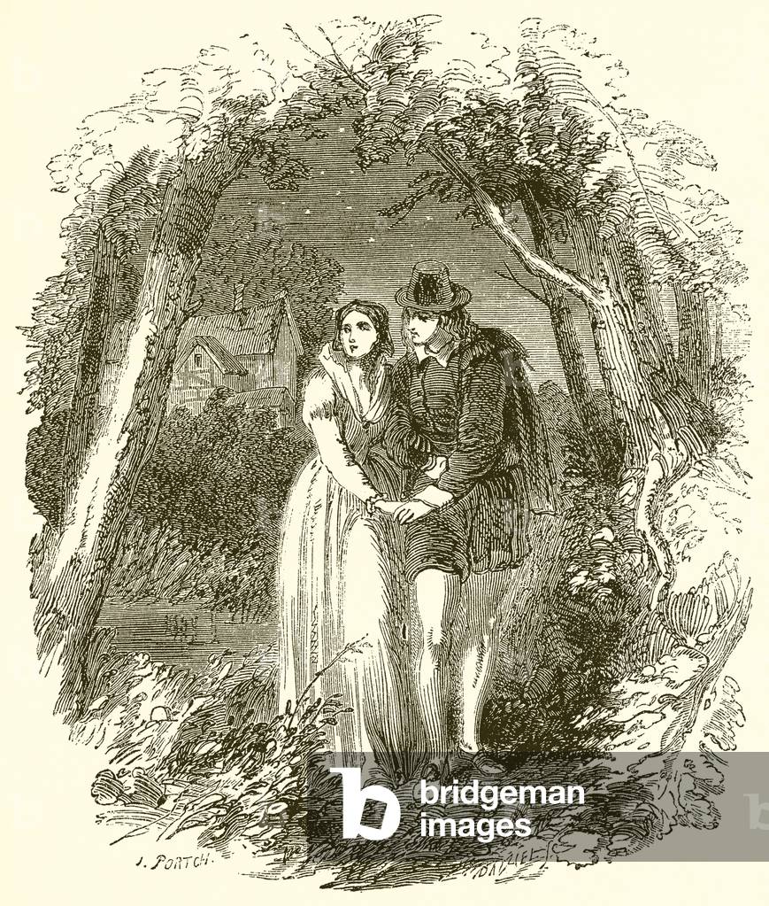 Shakspere with his Wife to be (engraving) by English Artist, b/w