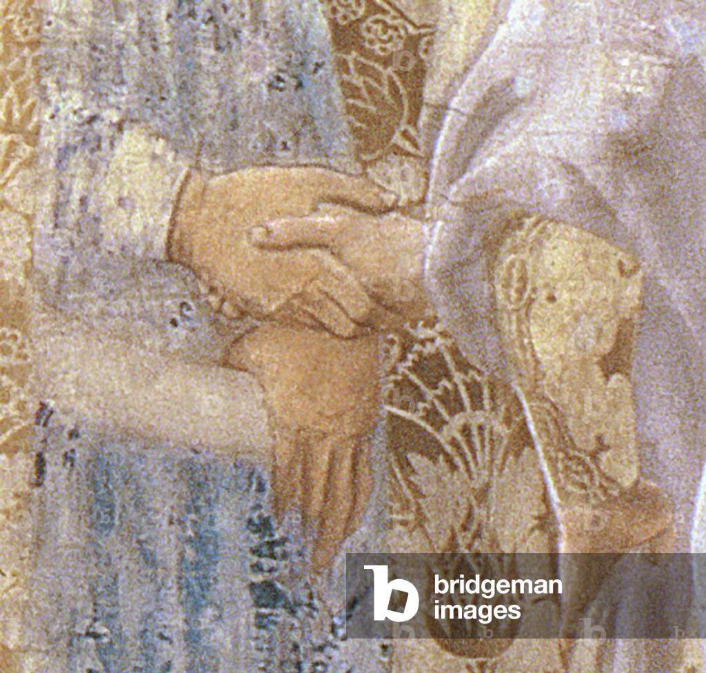 la ricezione della regina di Saba da re Salomone (c. 1015-977) dalla leggenda del vero ciclo croce, particolar