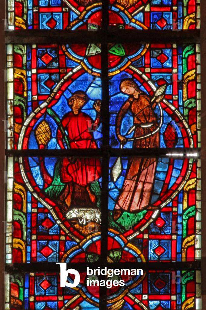 Window w207 depicting the Childhood of Abel? (stained glass) by French Artist