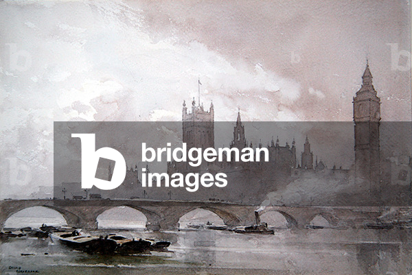 Immagine di Disegno "Il Tamigi a Westminster (acquerello con matita su carta)" di Arthur Gerald Ackermann