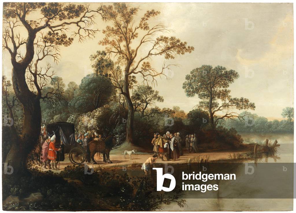 Bild von Gemälde "naaman waschen in der fluss jordanien (öl auf panel)" von Esaias I van de Velde