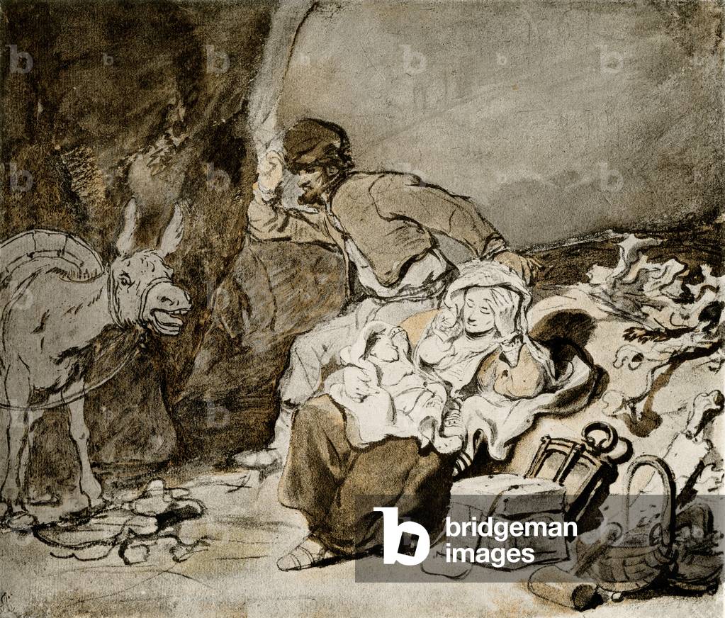 "Riposo sul volo per l'Egitto" di Ferdinand Bol, b/w