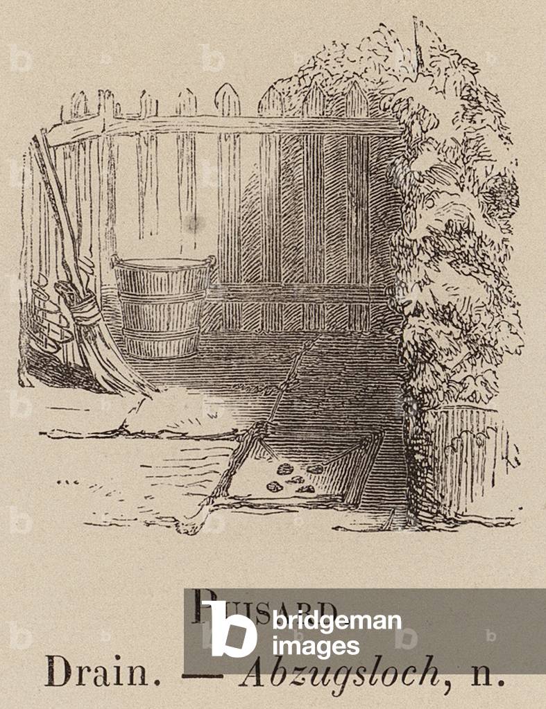 Le Vocabulaire Illustre: Puisard; Scarico; Abzugsloch (incisione)