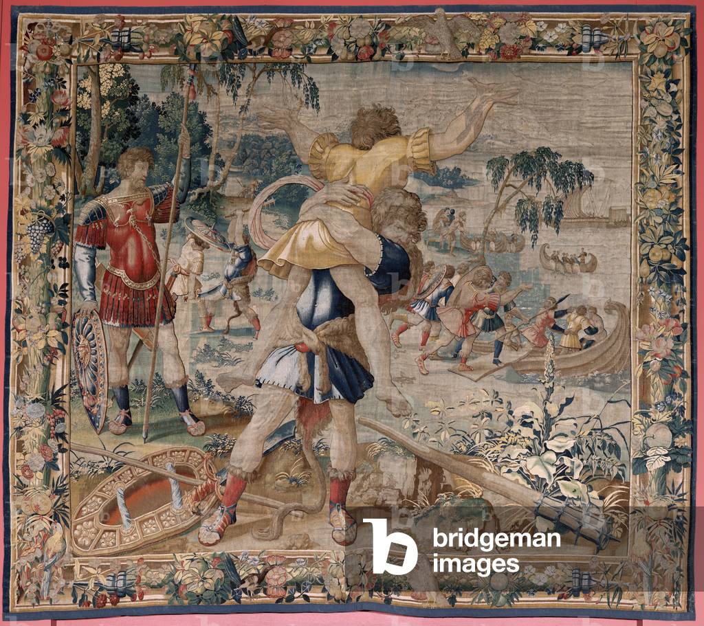 Flämischer Wandteppich. Serie Die Arbeiten des Herkules. Herkules und Antaeus (Hércules y Anteo). Vierter Wand
