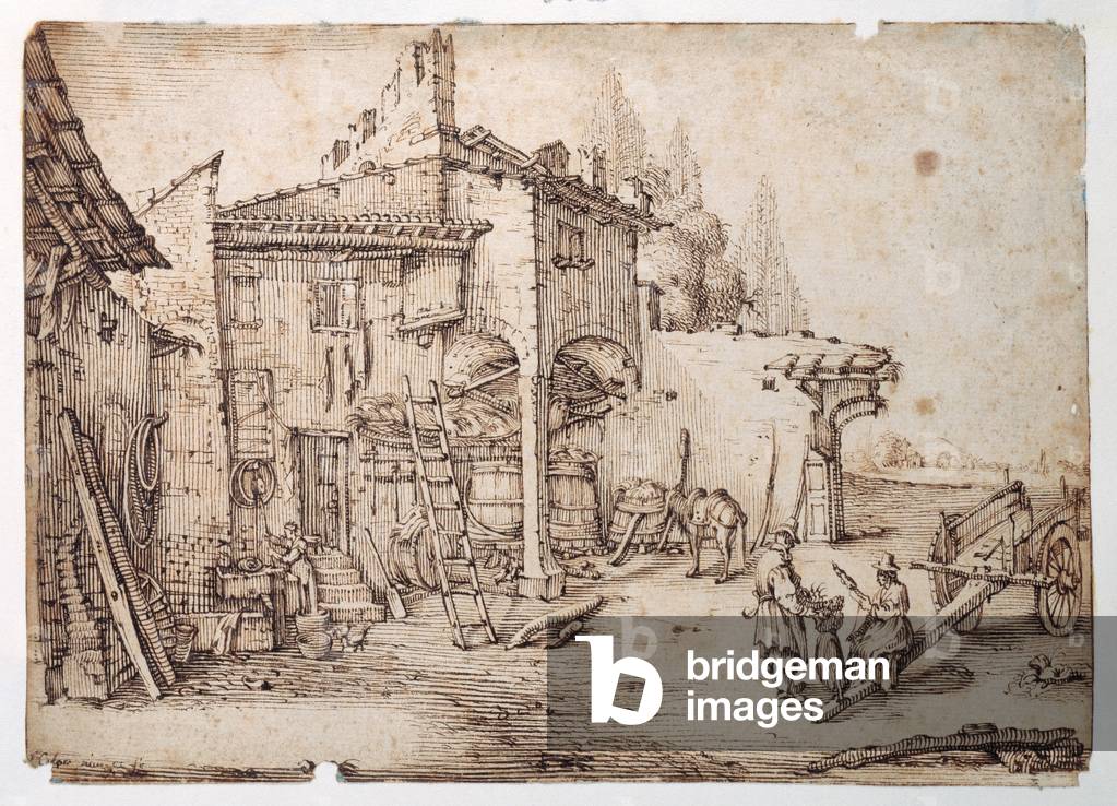 Image de Dessin représentant Une ferme italienne (stylo et encre brune sur papier) par Jacques Callot