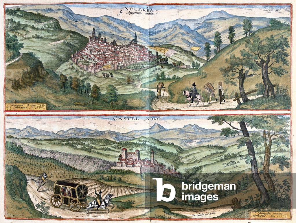 Nocera Umbra - Castelnuovo di Porto, Italy - in 'Civitates Orbis Terrarum' von Georg Braun, Köln 1617