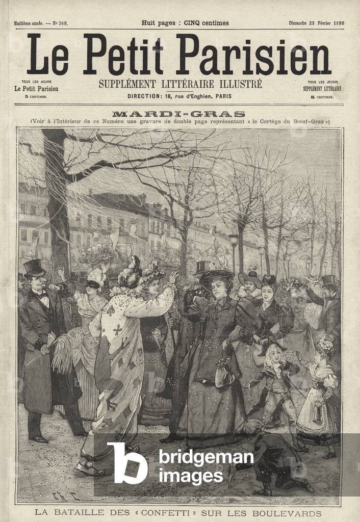 "Konfetti Schlacht auf den Boulevards von Paris auf Mardi Gras (Gravur)" 1801 von French School